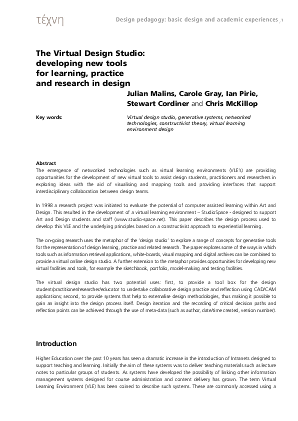 (PDF) The Virtual Design Studio: developing new tools for learning ...