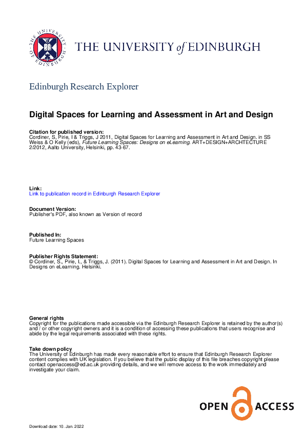 (PDF) Digital Spaces for Learning and Assessment in Art and Design