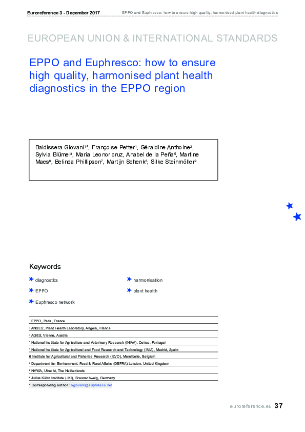 (PDF) Eppo And Euphresco: How To Ensure High Quality, Harmonised Plant ...
