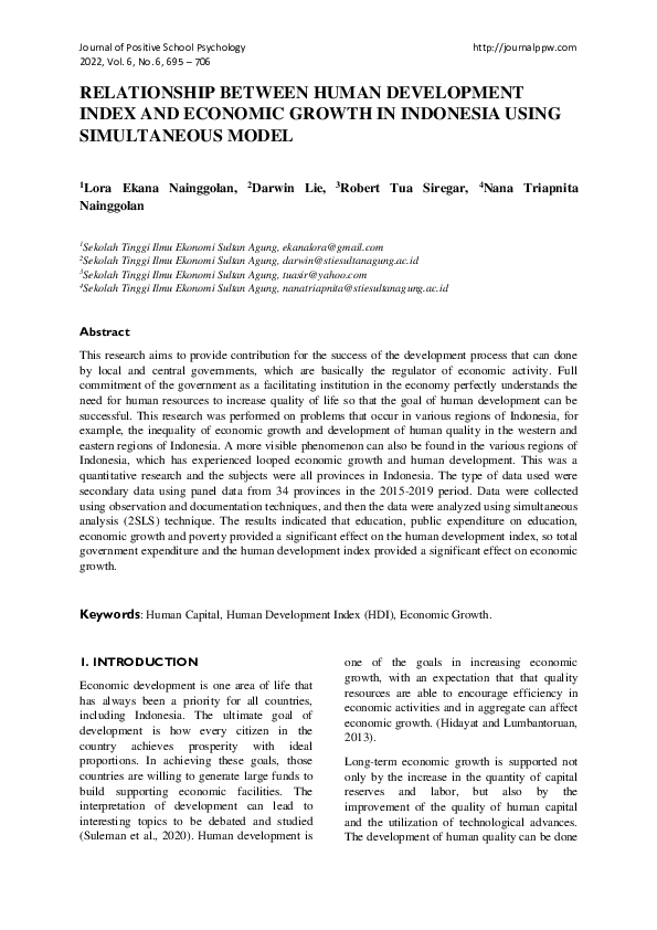 (PDF) RELATIONSHIP BETWEEN HUMAN DEVELOPMENT INDEX AND ECONOMIC GROWTH ...