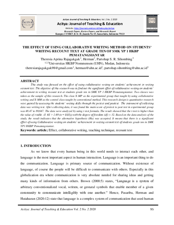 (PDF) The Effect of Using Collaborative Writing Method on Students ...