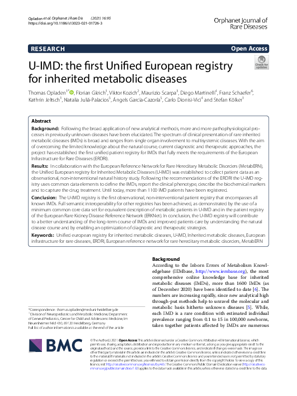(PDF) U-IMD: the first Unified European registry for inherited ...