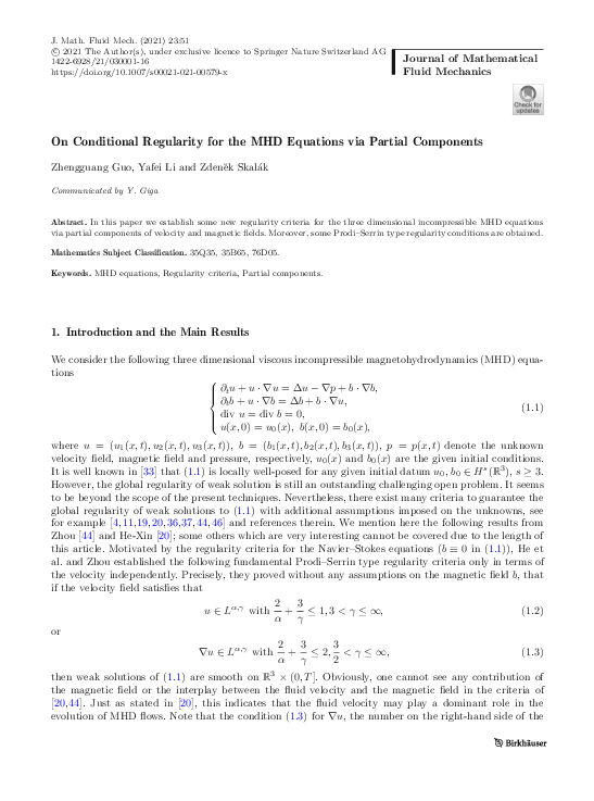 (PDF) On Conditional Regularity for the MHD Equations via Partial ...