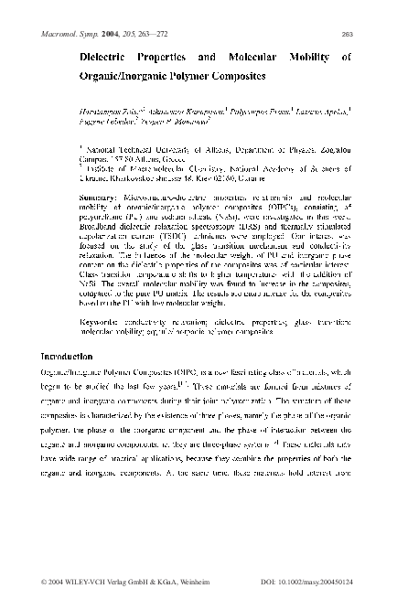 (PDF) Dielectric properties and molecular mobility of organic/inorganic ...