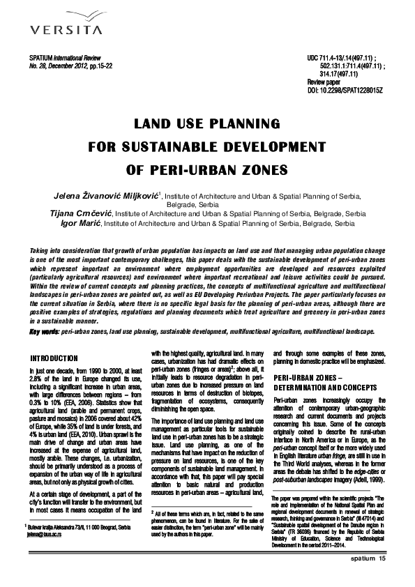 (PDF) Land use planning for sustainable development of peri-urban zones
