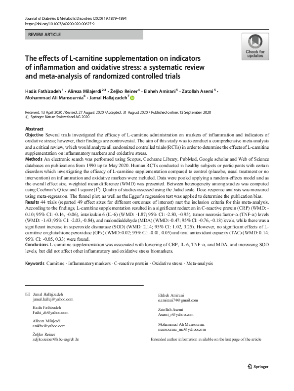 (PDF) The effects of L-carnitine supplementation on indicators of ...