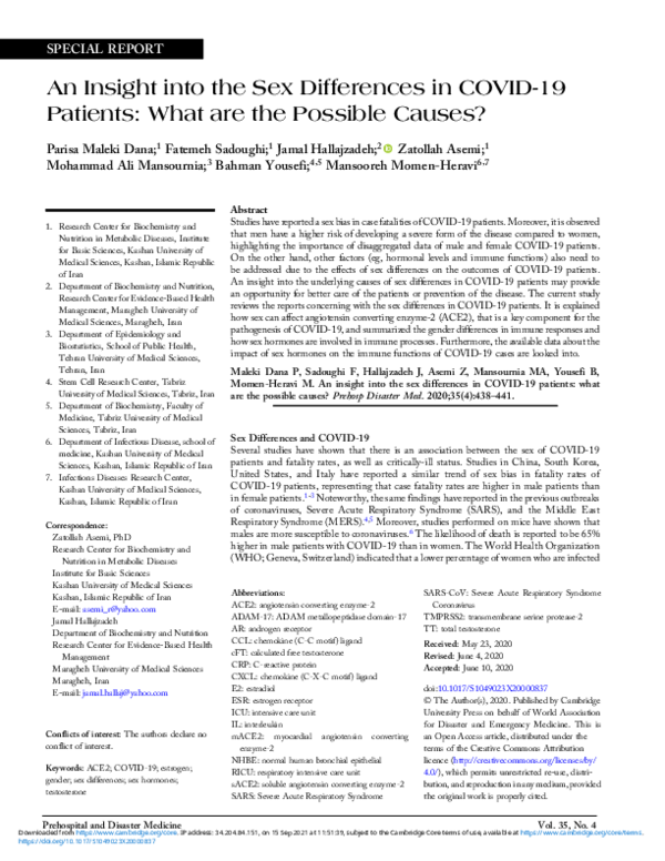 (PDF) An Insight into the Sex Differences in COVID-19 Patients: What ...
