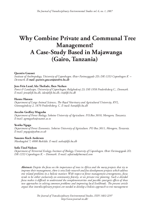 (PDF) Why combine private and communal tree management? A case-study ...