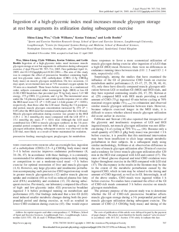 (PDF) Ingestion of a high-glycemic index meal increases muscle glycogen ...