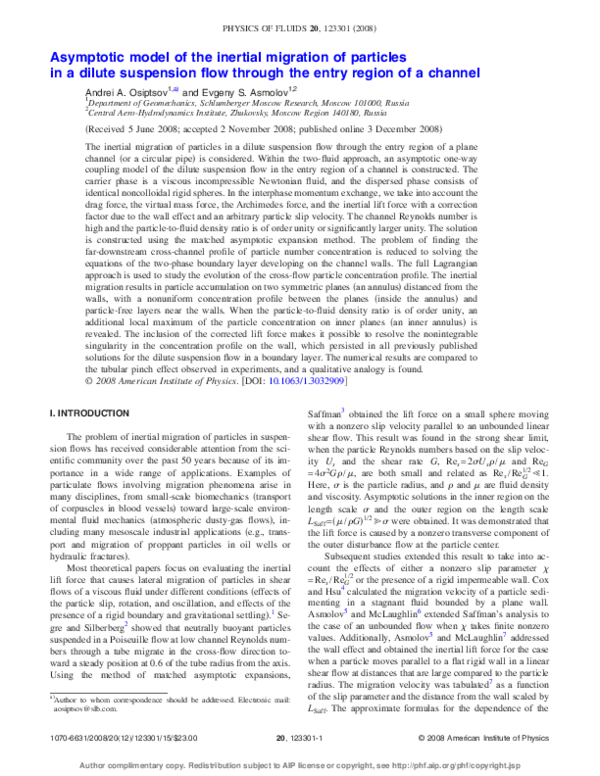 (PDF) Asymptotic model of the inertial migration of particles in a ...