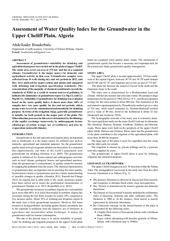(PDF) Assessment of Water Quality Index for the Groundwaters of an ...