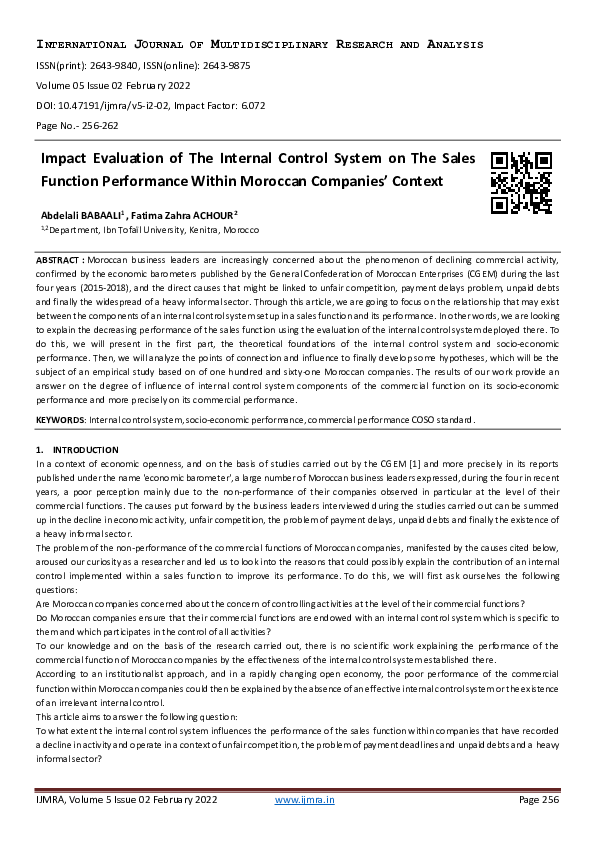 (PDF) Impact Evaluation of The Internal Control System on The Sales ...