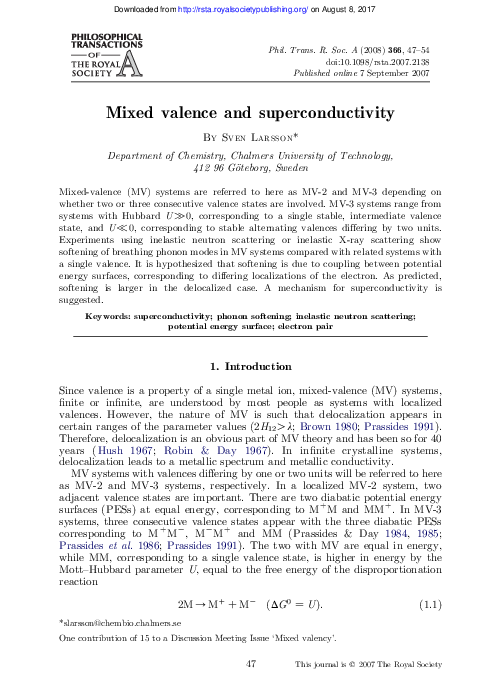 (PDF) Mixed valence and superconductivity