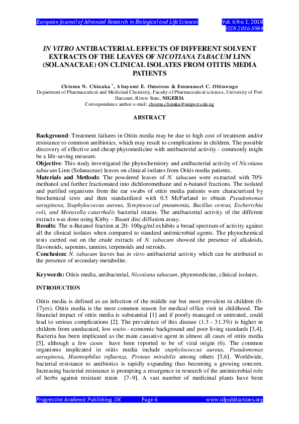 (PDF) In Vitro Antibacterial Effects of Different Solvent Extracts of ...