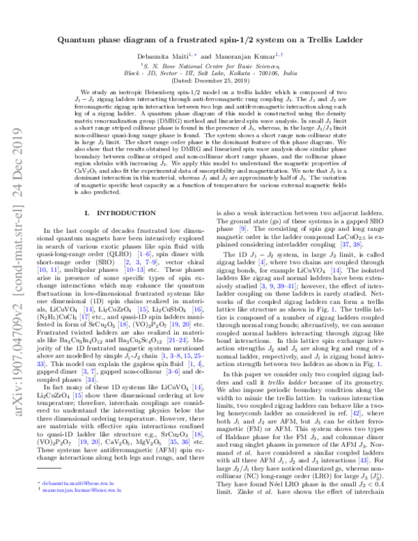 (PDF) Quantum phase diagram of a frustrated spin- 12 system on a ...