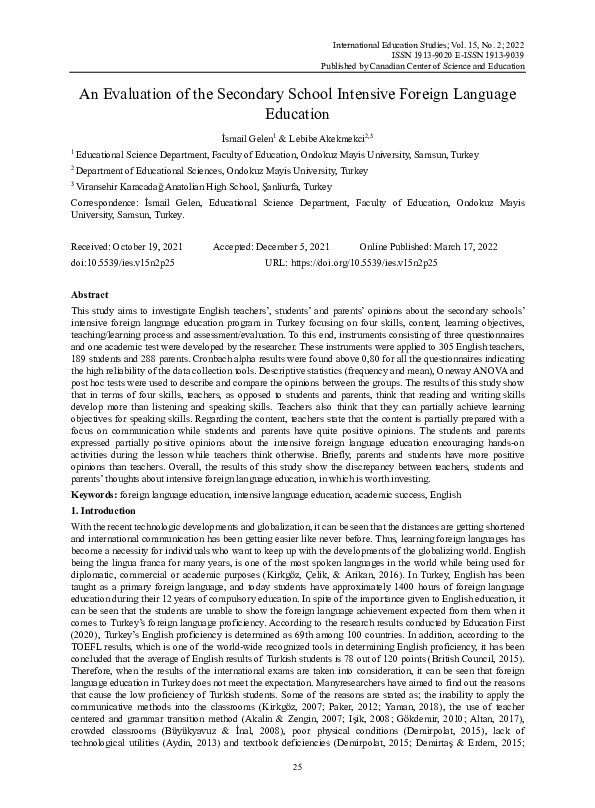 (PDF) An Evaluation of the Secondary School Intensive Foreign Language ...