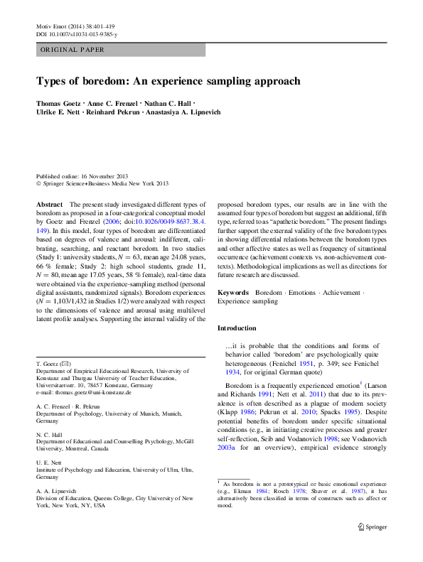 (PDF) Types of boredom: An experience sampling approach