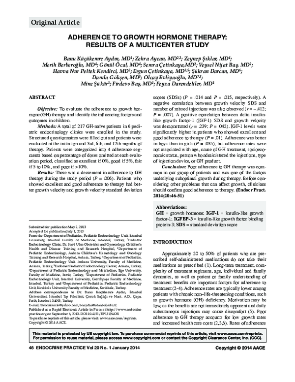 (PDF) Adherence to Growth Hormone Therapy: Results of a Multicenter Study