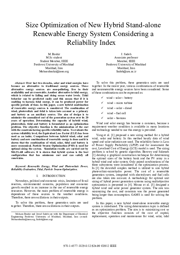 (PDF) Size optimization of new hybrid stand-alone renewable energy ...