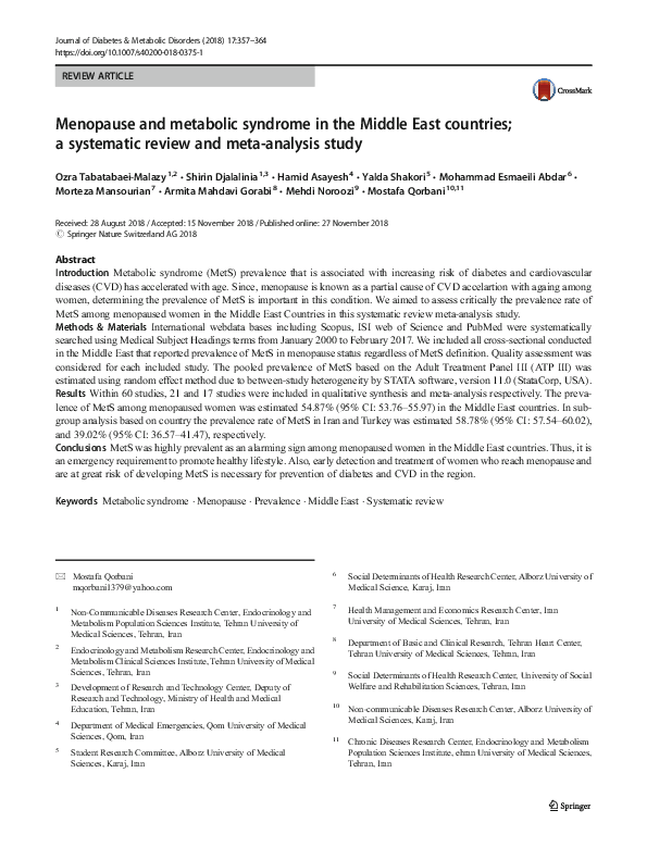 (PDF) Menopause and metabolic syndrome in the Middle East countries; a ...