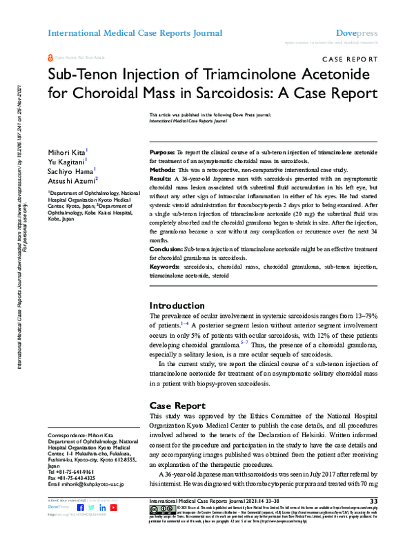 (PDF) Sub-Tenon Injection of Triamcinolone Acetonide for Choroidal Mass ...
