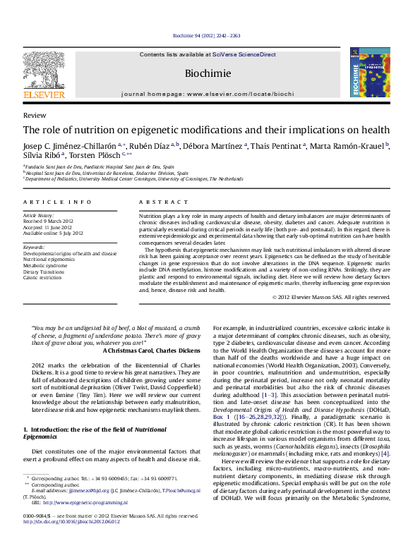 (PDF) The role of nutrition on epigenetic modifications and their ...