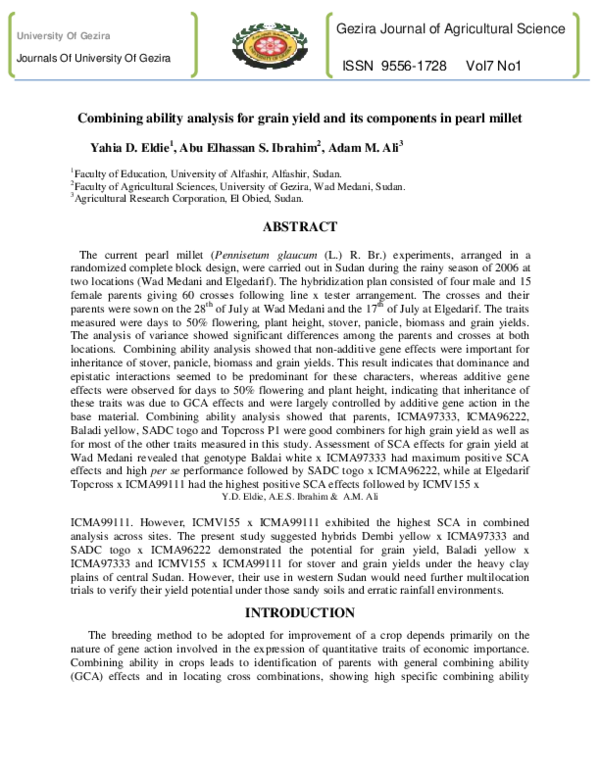 (PDF) Combining ability analysis for grain yield and its components in ...
