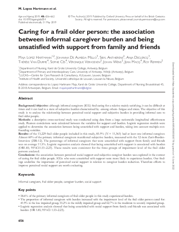 (PDF) Caring for a frail older person: the association between informal ...