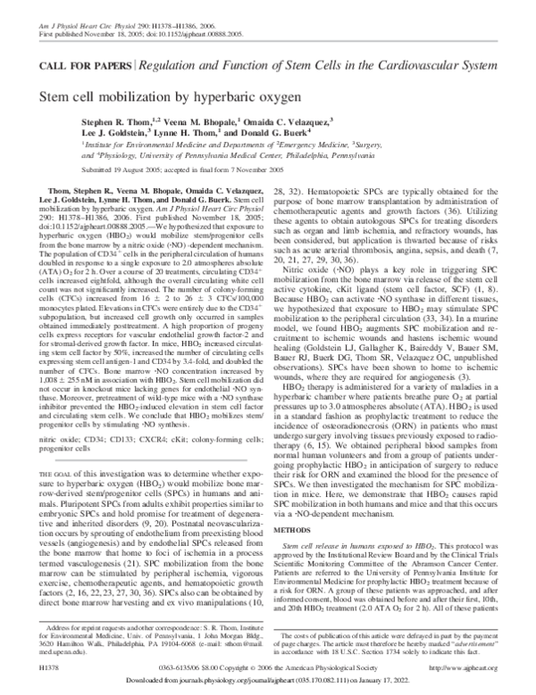 (PDF) Stem cell mobilization by hyperbaric oxygen