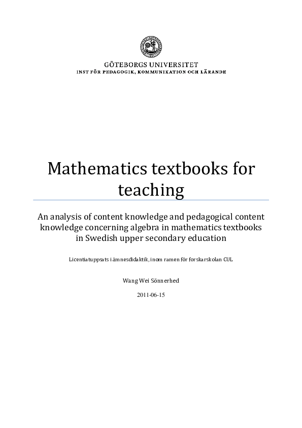 (PDF) Mathematics textbooks for teaching