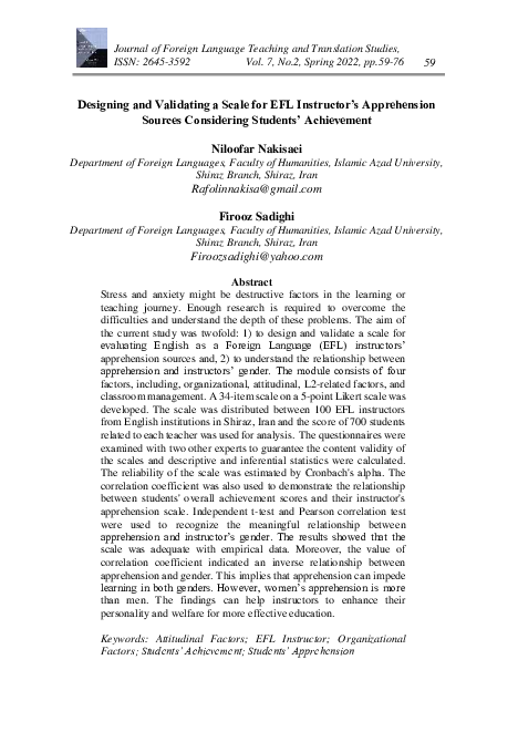 (PDF) Designing and Validating a Scale for EFL Instructor's ...