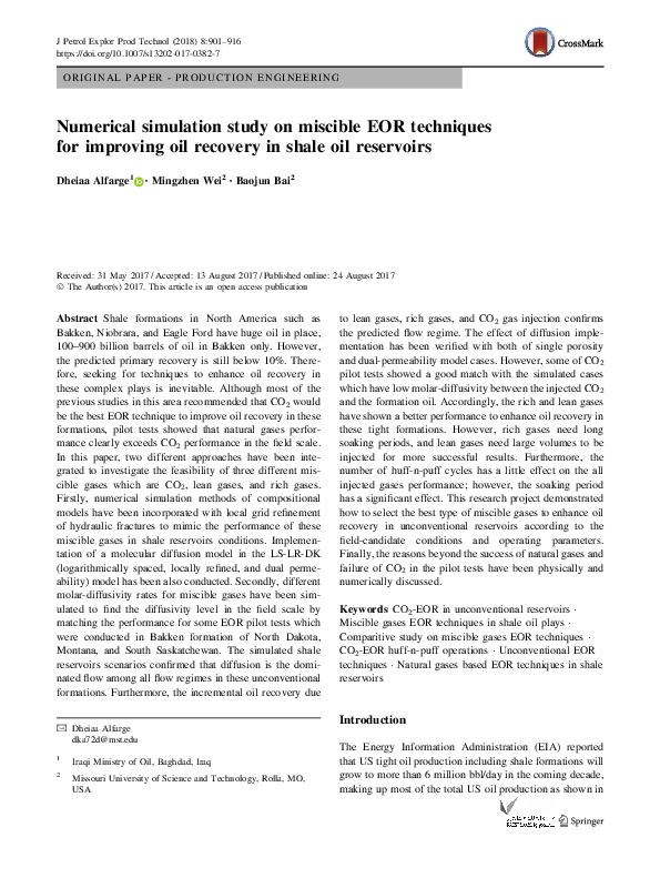 (PDF) Numerical simulation study on miscible EOR techniques for ...