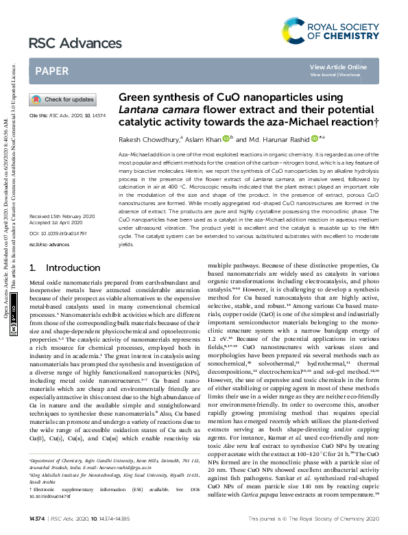 (PDF) Green synthesis of CuO nanoparticles using Lantana camara flower ...