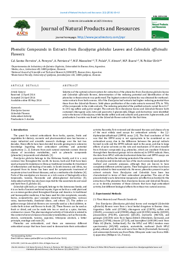 (PDF) Phenolic Compounds in Extracts from Eucalyptus globulus Leaves ...