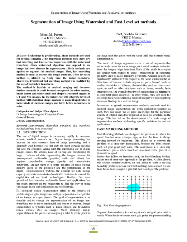 (PDF) Segmentation of Image Using Watershed and Fast Level Set Methods