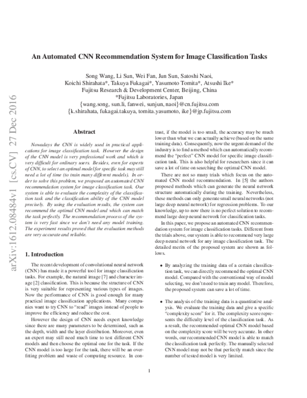 (PDF) An automated CNN recommendation system for image classification tasks
