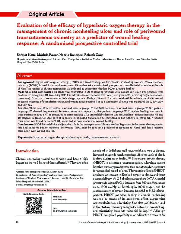 (PDF) Evaluation of the efficacy of hyperbaric oxygen therapy in the ...