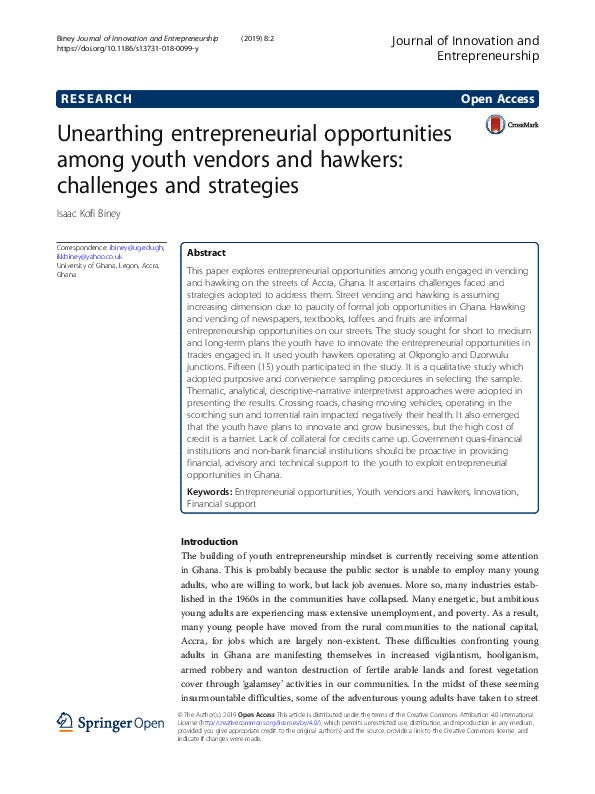 (PDF) Unearthing entrepreneurial opportunities among youth vendors and ...