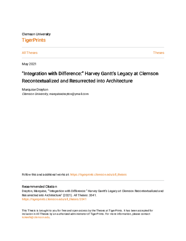 (PDF) “Integration with Difference:” Harvey Gantt’s Legacy at Clemson ...