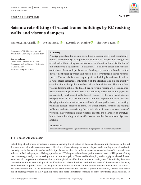 (PDF) Seismic retrofitting of braced frame buildings by RC rocking walls and viscous dampers