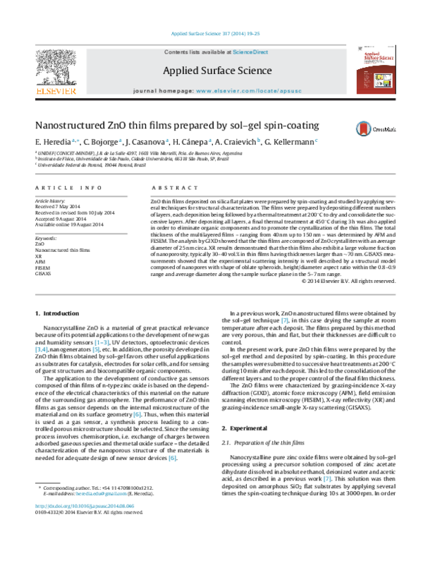 (PDF) Nanostructured ZnO thin films prepared by sol–gel spin-coating