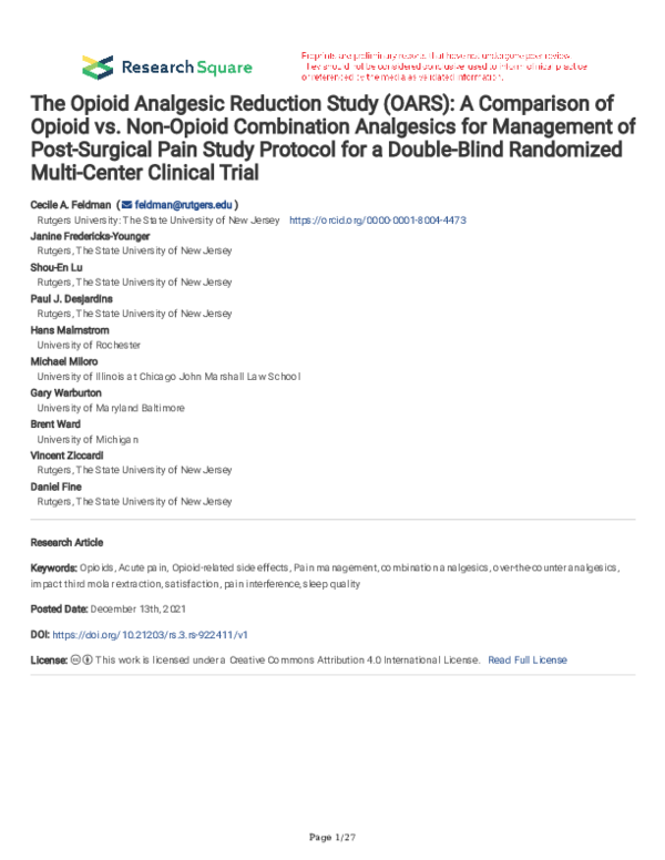 (PDF) The Opioid Analgesic Reduction Study (OARS): A Comparison of ...
