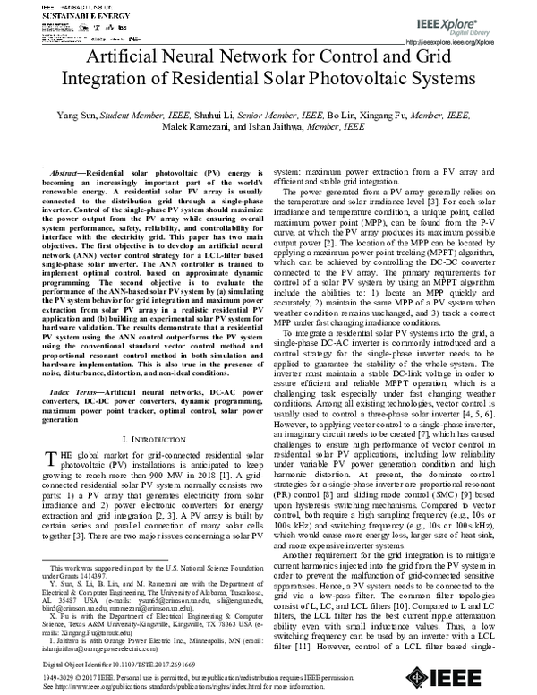 (PDF) Artificial Neural Network for Control and Grid Integration of ...