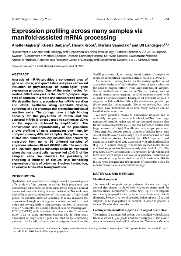 (PDF) Expression profiling across many samples via manifold-assisted ...