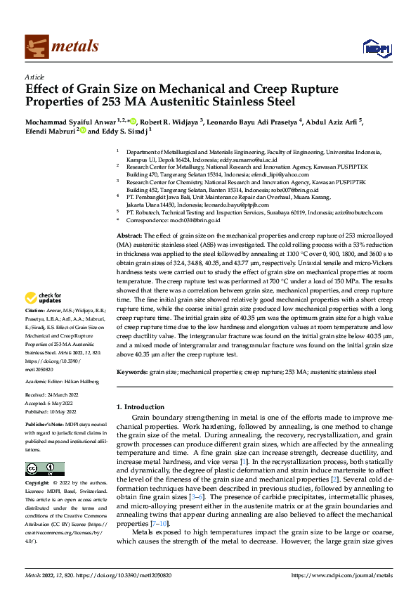 (PDF) Effect of Grain Size on Mechanical and Creep Rupture Properties ...