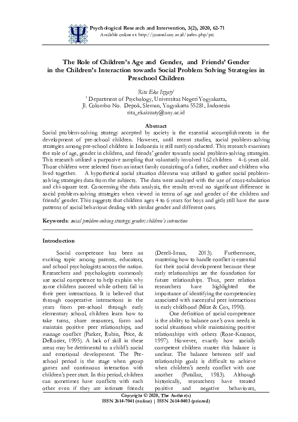(PDF) The Role of Children’s Age and Gender, and Friends’ Gender in the ...