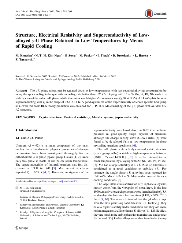 (PDF) Structure, Electrical Resistivity and Superconductivity of Low ...