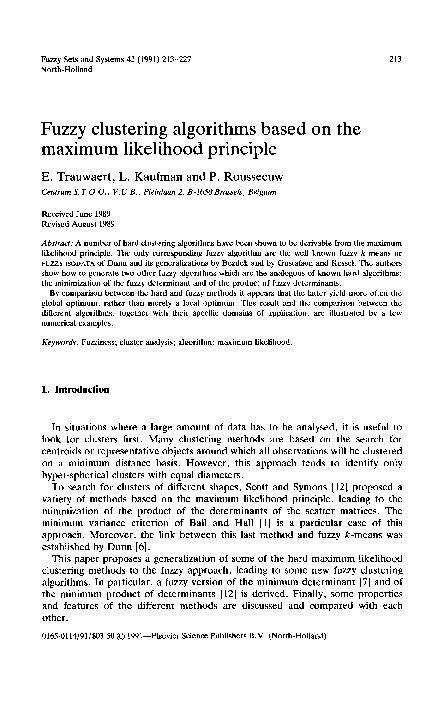 (PDF) Fuzzy clustering algorithms based on the maximum likelihood priciple