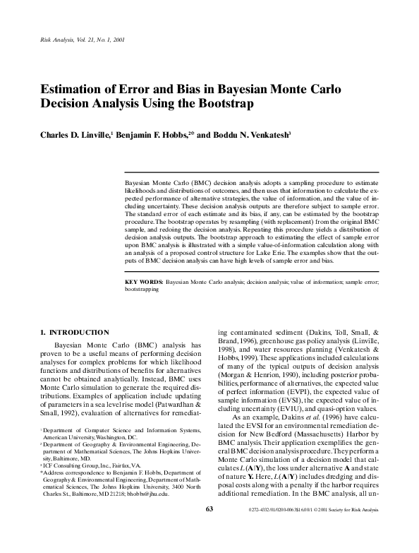 (PDF) Estimation of Error and Bias in Bayesian Monte Carlo Decision ...