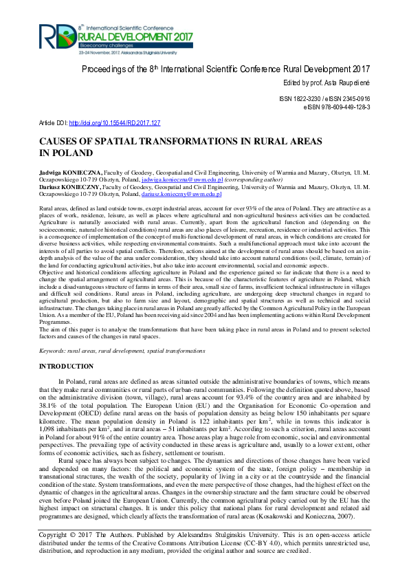 (PDF) Causes of Spatial Transformations in Rural Areas in Poland